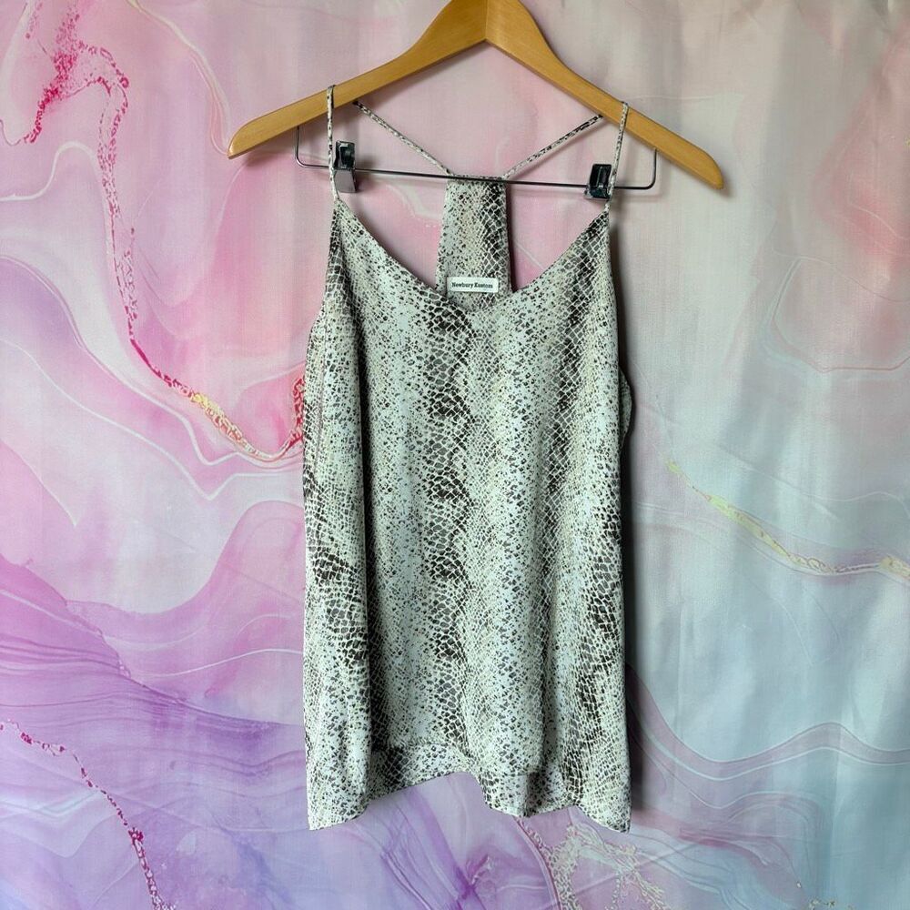Newbury Kustom S Gray Cream Snakeskin Print Blouse Top Preppy Boho Coastal